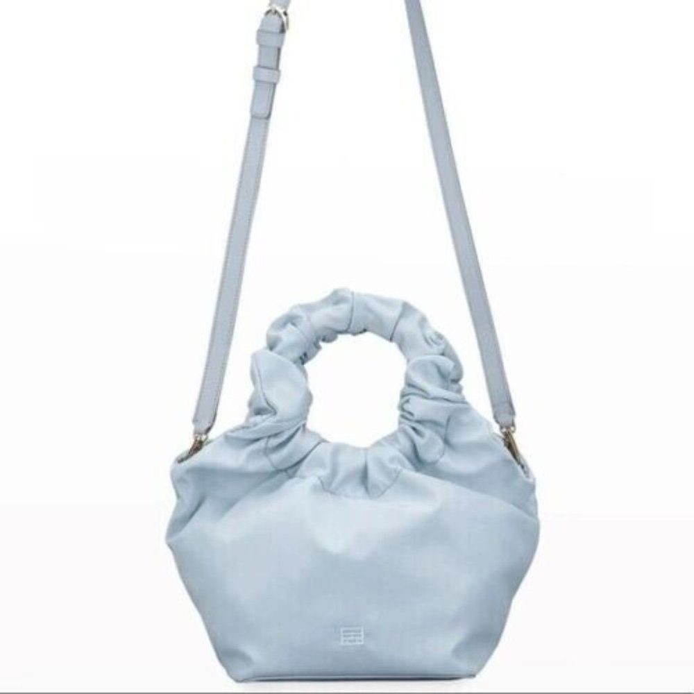 Frame Le Scrunch Mini Ruched Top Handle Bag In Ciel Blue Made In Italy Excellent